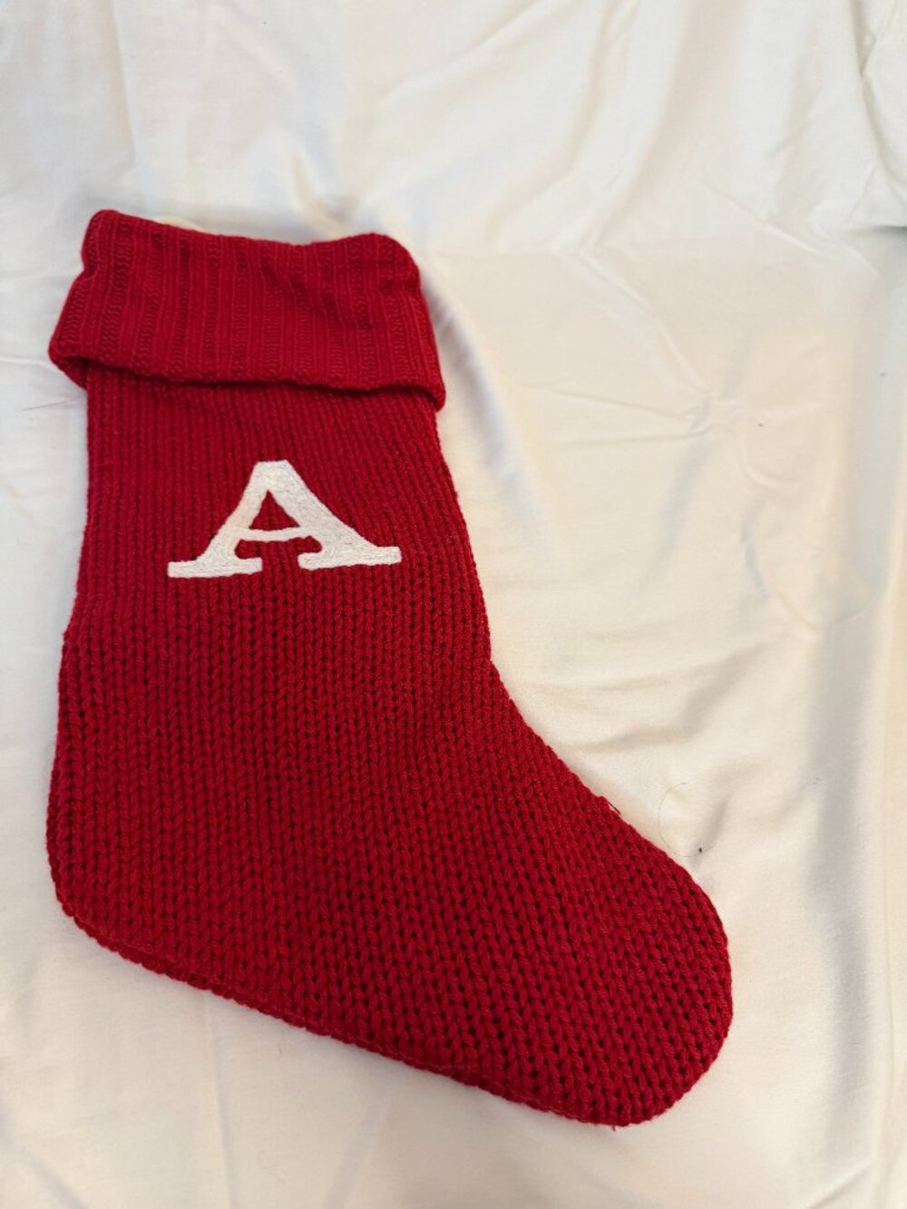 Red Knit Christmas Stocking Letter A Monogram Initial Holiday Decor